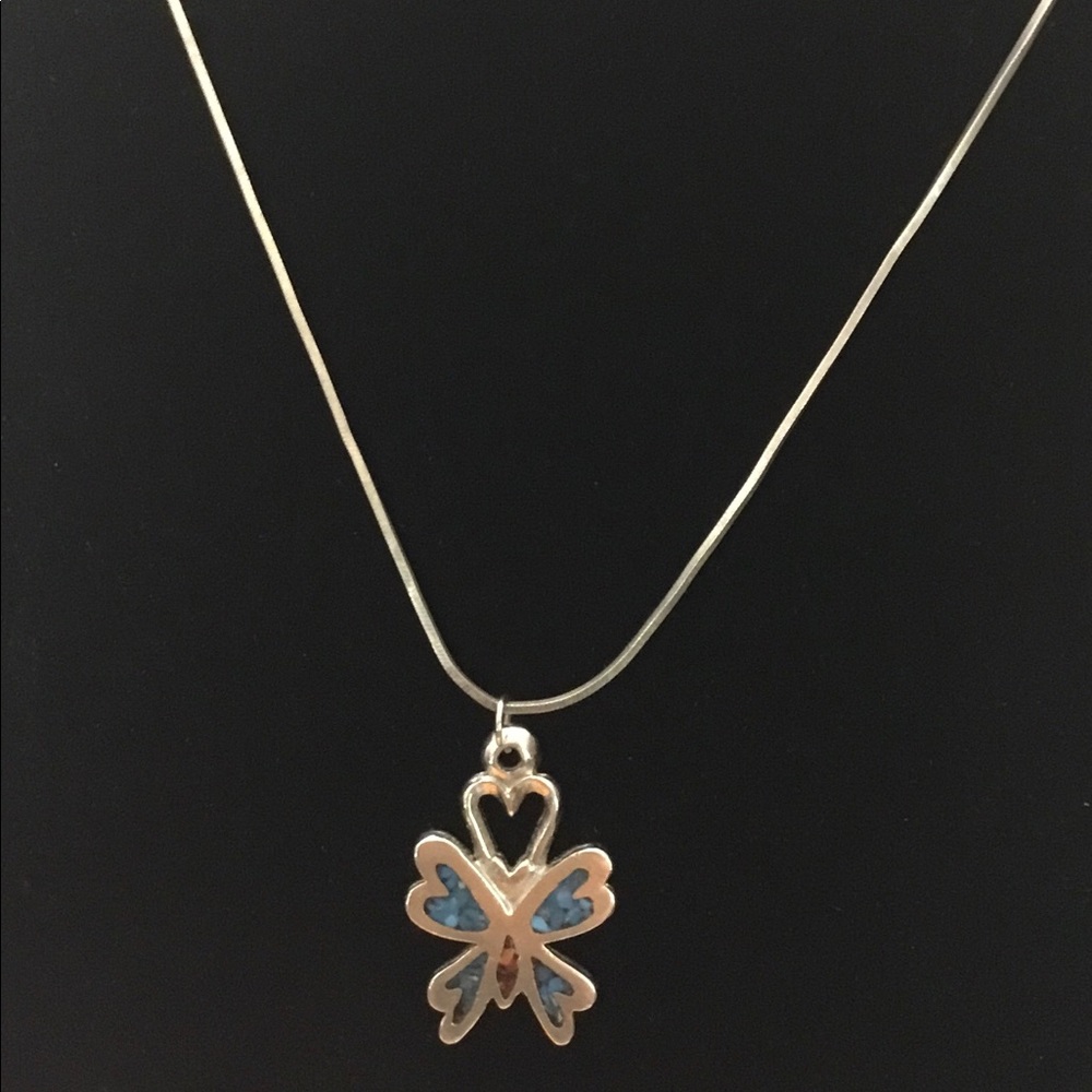 Vintage Sterling Silver Necklace w/Crushed Turquoise